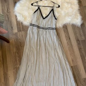 Gray and white pinstripe maxi dress